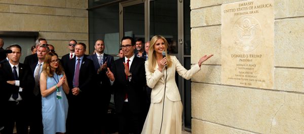 Senior White House Adviser Ivanka Trump and U.S. Treasury Secretary Steven Mnuchin stand next to the dedication plaque at the U.S. embassy in Jerusalem, during the dedication ceremony of the new U.S. embassy in Jerusalem, May 14, 2018 Senior White House Adviser Ivanka Trump and U.S. Treasury Secretary Steven Mnuchin stand next to the dedication plaque at the U.S. embassy in Jerusalem, during the dedication ceremony of the new U.S. embassy in Jerusalem, May 14, 2018 - Sputnik International