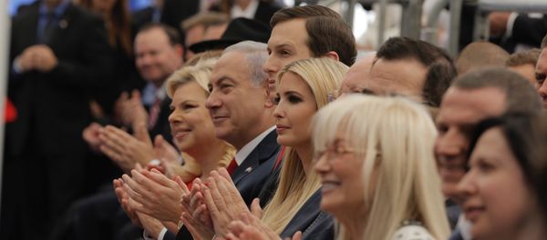 Israel's Prime Minister Benjamin Netanyahu, 2nd left, his wife Sara Netanyahu, left, Senior White House Advisor Jared Kushner, 3rd left, US President's daughter Ivanka Trump, center, US Treasury Secretary Steve Mnuchin, attend the opening ceremony of the new U.S. embassy in Jerusalem, Monday, May 14, 2018 - Sputnik International
