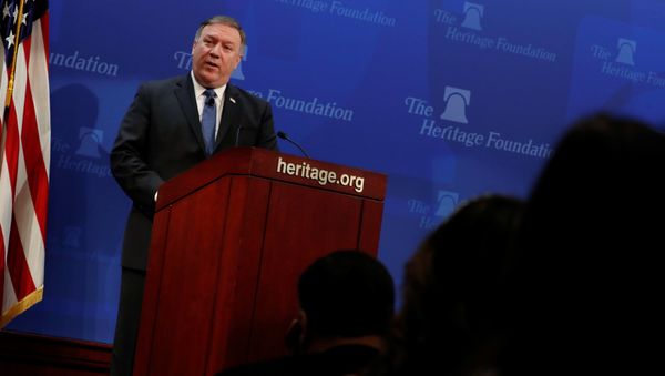 U.S. Secretary of State Mike Pompeo delivers remarks on the Trump administration's Iran policy at the Heritage Foundation in Washington, U.S. May 21, 2018 U.S. Secretary of State Mike Pompeo delivers remarks on the Trump administration's Iran policy at the Heritage Foundation in Washington, U.S. May 21, 2018 - Sputnik International