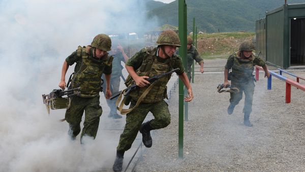 Russian troops during exercises at the Kanchaveli advanced outpost. Respublika South Ossetia - Sputnik International