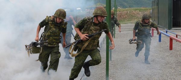 Russian troops during exercises at the Kanchaveli advanced outpost. Respublika South Ossetia - Sputnik International