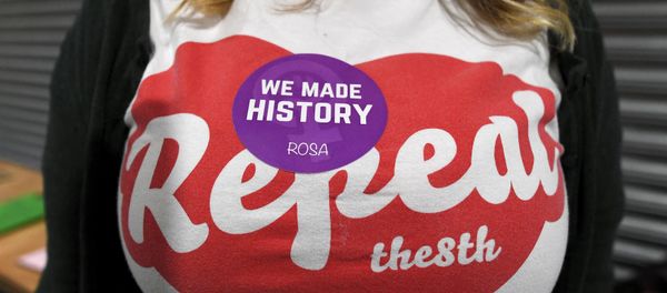An activist shows off her campaign badge and T-shirt at the count center as votes are tallied following yesterday's referendum on liberalizing abortion law, in Dublin, Ireland, May 26, 2018. An activist shows off her campaign badge and T-shirt at the count center as votes are tallied following yesterday's referendum on liberalizing abortion law, in Dublin, Ireland, May 26, 2018. - Sputnik International