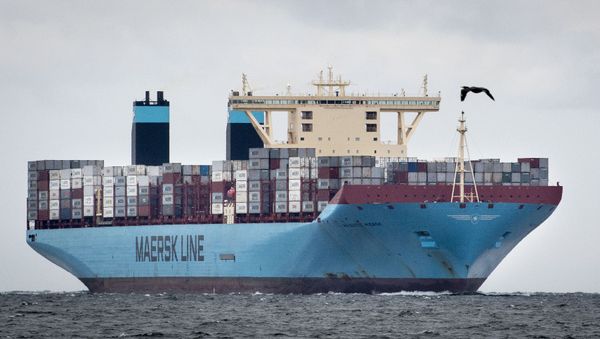(File) A picture taken on October 13, 2015 shows a vessel operated by Danish shipping group Maersk Tankers passing Sletterhage on its way to Aarhus - Sputnik International