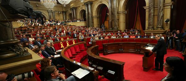 Candidate for the regional presidency of Catalonia, Quim Torra, delivers a speech at the start of an investiture debate at the regional parliament in Barcelona, Spain, May 14, 2018 - Sputnik International