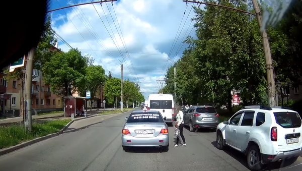 Russian Driver Keeps Pedestrian from Jaywalking - Sputnik International