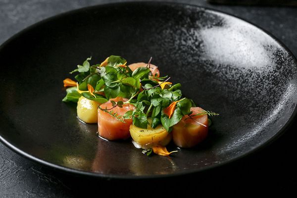 Baran-Rapan’s lightly smoked salmon with potato confit in Ccaucasian herbs and dill aioli - Sputnik International