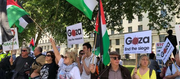 Protesters outside Downing Street, London Protesters outside Downing Street, London - Sputnik International