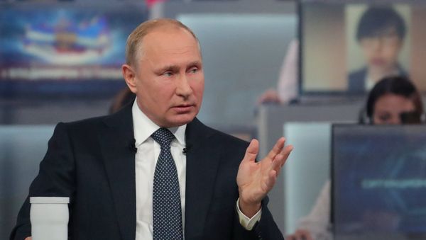 Russian President Vladimir Putin answers questions from Russia’s citizens during the annual special Direct Line with Vladimir Putin broadcast live by Russian TV channels and radio stations Russian President Vladimir Putin answers questions from Russia’s citizens during the annual special Direct Line with Vladimir Putin broadcast live by Russian TV channels and radio stations - Sputnik International