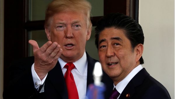 U.S. President Donald Trump welcomes Japanese Prime Minister Shinzo Abe at the White House in Washington, U.S., June 7, 2018 U.S. President Donald Trump welcomes Japanese Prime Minister Shinzo Abe at the White House in Washington, U.S., June 7, 2018 - Sputnik International