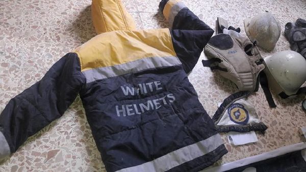 White Helmets uniform found during the search of terrorists’ headquarters in Eastern Ghouta. White Helmets uniform found during the search of terrorists’ headquarters in Eastern Ghouta. - Sputnik International