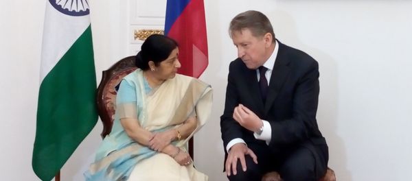 Nikolay Kudashev and Sushma Swaraj during Russia Day, New Delhi Nikolay Kudashev and Sushma Swaraj during Russia Day, New Delhi - Sputnik International