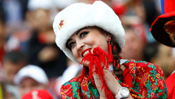 Soccer Football - World Cup - Group A - Russia vs Saudi Arabia - Luzhniki Stadium, Moscow, Russia - June 14, 2018 Russia fan before the match - Sputnik International