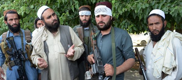Afghan Taliban militants stand with residents as they took to the street to celebrate ceasefire on the second day of Eid in the outskirts of Jalalabad on June 16,2018 Afghan Taliban militants stand with residents as they took to the street to celebrate ceasefire on the second day of Eid in the outskirts of Jalalabad on June 16,2018 - Sputnik International