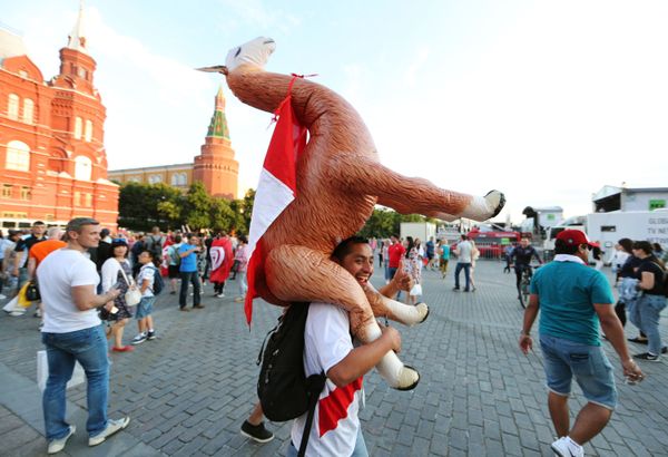 Peruvian football fans with a llama, the country's signature animal - Sputnik International