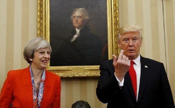 US President Donald Trump gestures as he meets with British Prime Minister Theresa May in the Oval Office of the White House in Washington January 27, 2017. US President Donald Trump gestures as he meets with British Prime Minister Theresa May in the Oval Office of the White House in Washington January 27, 2017. - Sputnik International