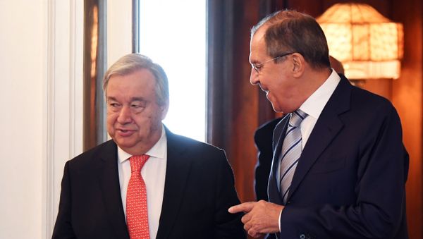 UN Secretary-General Antonio Guterres and Russian Foreign Minister Sergei Lavrov, right, meet at the Russian Foreign Ministry Reception House UN Secretary-General Antonio Guterres and Russian Foreign Minister Sergei Lavrov, right, meet at the Russian Foreign Ministry Reception House - Sputnik International