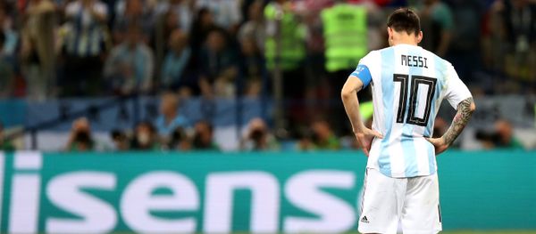 Soccer Football - World Cup - Group D - Argentina vs Croatia - Nizhny Novgorod Stadium, Nizhny Novgorod, Russia - June 21, 2018 Argentina's Lionel Messi looks dejected after Croatia's Luka Modric scores their second goal - Sputnik International