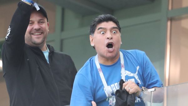 Diego Maradona reacts during the World Cup Group D soccer match between Argentina and Croatia at the Nizhny Novgorod stadium, in Nizhny Novgorod, Russia, June 21, 2018 Diego Maradona reacts during the World Cup Group D soccer match between Argentina and Croatia at the Nizhny Novgorod stadium, in Nizhny Novgorod, Russia, June 21, 2018 - Sputnik International