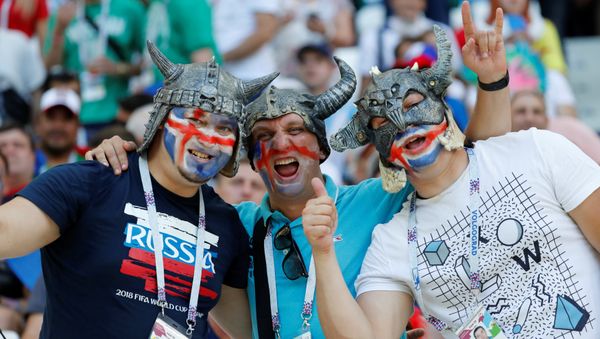 Soccer Football - World Cup - Group D - Nigeria vs Iceland - Volgograd Arena, Volgograd, Russia - June 22, 2018 Iceland fans inside the stadium before the match Soccer Football - World Cup - Group D - Nigeria vs Iceland - Volgograd Arena, Volgograd, Russia - June 22, 2018 Iceland fans inside the stadium before the match - Sputnik International