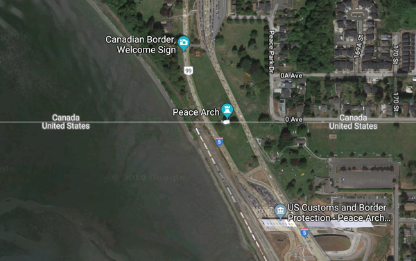 Google Maps satellite image shows western-most part of US-Canada border. - Sputnik International