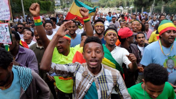 Ethiopians chant slogans during a rally in support of the new Prime Minister Abiy Ahmed in Addis Ababa, Ethiopia June 23, 2018 Ethiopians chant slogans during a rally in support of the new Prime Minister Abiy Ahmed in Addis Ababa, Ethiopia June 23, 2018 - Sputnik International