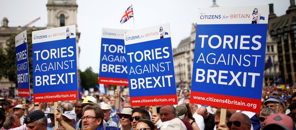 EU supporters, calling on the government to give Britons a vote on the final Brexit deal, listen to a speaker in Parliament Square, after participating in the 'People's Vote' march in central London, Britain June 23, 2018 EU supporters, calling on the government to give Britons a vote on the final Brexit deal, listen to a speaker in Parliament Square, after participating in the 'People's Vote' march in central London, Britain June 23, 2018 - Sputnik International
