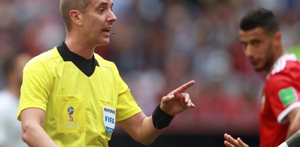 The referee Mark Geiger talks to an unseen player during the World Cup Group B soccer match between Portugal and Morocco at the Luzhniki stadium, in Moscow, Russia, June 20, 2018. The referee Mark Geiger talks to an unseen player during the World Cup Group B soccer match between Portugal and Morocco at the Luzhniki stadium, in Moscow, Russia, June 20, 2018. - Sputnik International