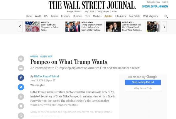 Pompeo's interview with The Wall Street Journal Pompeo's interview with The Wall Street Journal - Sputnik International