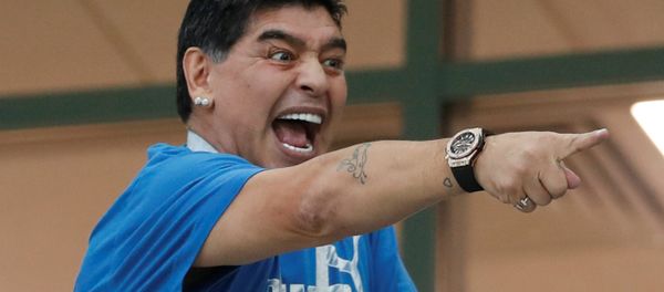 Soccer Football - World Cup - Group D - Argentina vs Croatia - Nizhny Novgorod Stadium, Nizhny Novgorod, Russia - June 21, 2018 Diego Maradona in the stands Soccer Football - World Cup - Group D - Argentina vs Croatia - Nizhny Novgorod Stadium, Nizhny Novgorod, Russia - June 21, 2018 Diego Maradona in the stands - Sputnik International