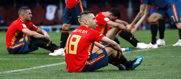 Soccer Football - World Cup - Round of 16 - Spain vs Russia - Luzhniki Stadium, Moscow, Russia - July 1, 2018 Spain's Jordi Alba and team mates look dejected after the match - Sputnik International