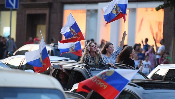 Fans celebrate the victory of the Russian national team Fans celebrate the victory of the Russian national team - Sputnik International