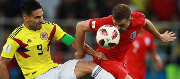 Colombia's Radamel Falcao, left, struggles for a ball with unidentified England's player during extra time of the World Cup Round of 16 soccer match between Colombia and England, at the Spartak Arena, in Moscow, Russia, July 3, 2018. Colombia's Radamel Falcao, left, struggles for a ball with unidentified England's player during extra time of the World Cup Round of 16 soccer match between Colombia and England, at the Spartak Arena, in Moscow, Russia, July 3, 2018. - Sputnik International