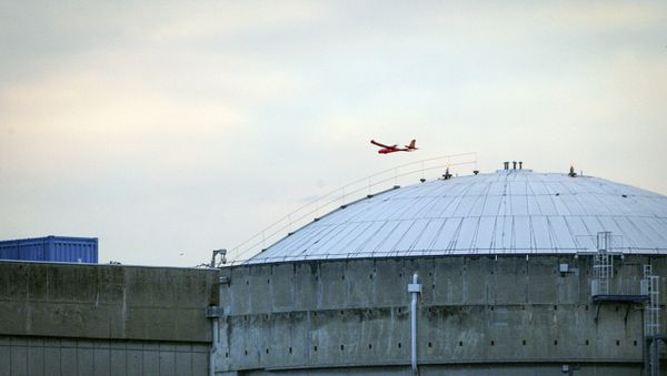In this photo released by Greenpeace, a radio-controlled plane flies over the nuclear power plant of Le Bugey, central, France, Tuesday, July 3, 2018 - Sputnik International