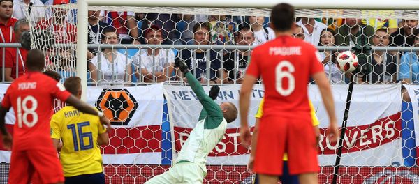 Sweden's goalkeeper Robin Olsen misses a goal during the World Cup quarterfinal soccer match between Sweden and England at the Samara Arena, in Samara, Russia, July 7, 2018 - Sputnik International