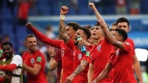 England's players celebrate team's 0-2 victory at the World Cup quarterfinal soccer match between Sweden and England at the Samara Arena, in Samara, Russia, July 7, 2018 England's players celebrate team's 0-2 victory at the World Cup quarterfinal soccer match between Sweden and England at the Samara Arena, in Samara, Russia, July 7, 2018 - Sputnik International