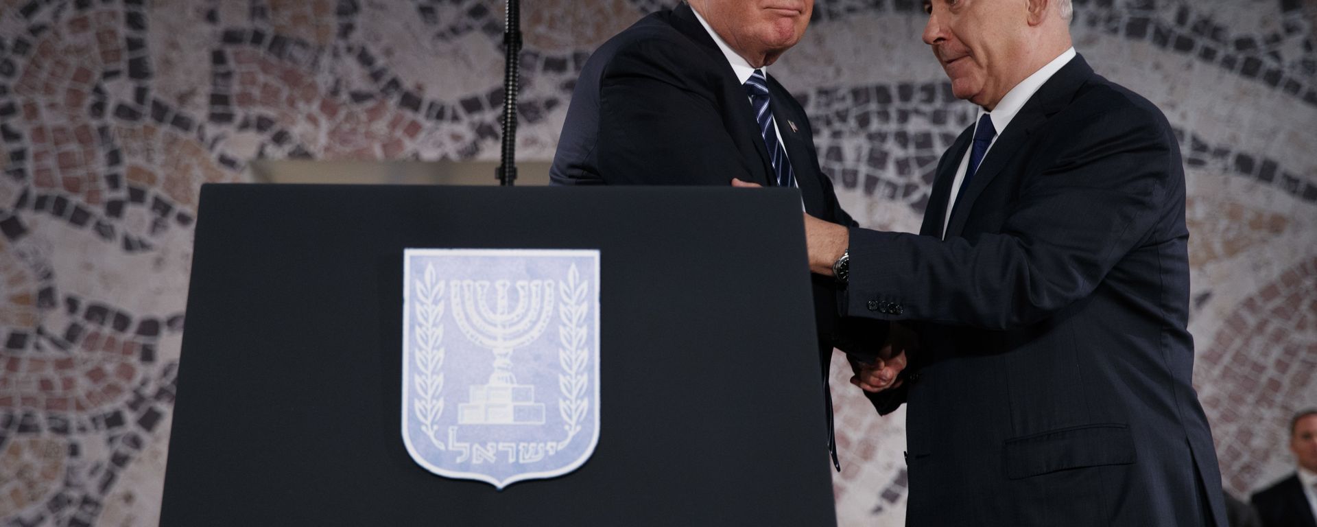 President Donald Trump shakes hands with Israeli Prime Minister Benjamin Netanyahu before delivering a speech at the Israel Museum, Tuesday, May 23, 2017, in Jerusalem President Donald Trump shakes hands with Israeli Prime Minister Benjamin Netanyahu before delivering a speech at the Israel Museum, Tuesday, May 23, 2017, in Jerusalem - Sputnik International, 1920, 10.12.2021