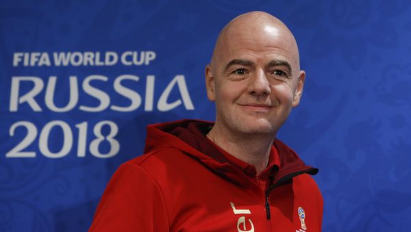 FIFA President Gianni Infantino smiles before a news-conference at the Luzhniki stadium, in Moscow, Russia, July 13, 2018 FIFA President Gianni Infantino smiles before a news-conference at the Luzhniki stadium, in Moscow, Russia, July 13, 2018 - Sputnik International