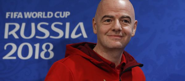 FIFA President Gianni Infantino smiles before a news-conference at the Luzhniki stadium, in Moscow, Russia, July 13, 2018 - Sputnik International