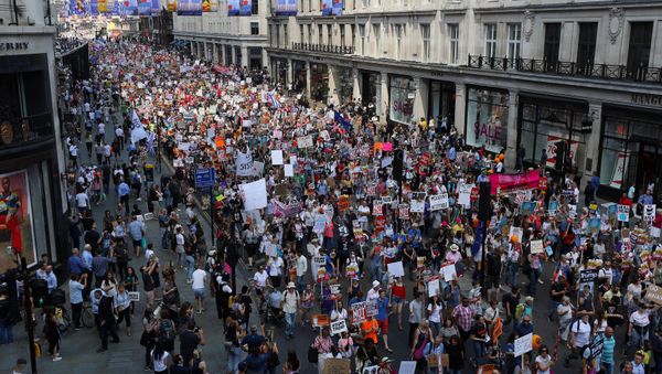 Demonstrators protest against the visit of U.S. President Donald Trump, in central London, Britain, July 13, 2018 Demonstrators protest against the visit of U.S. President Donald Trump, in central London, Britain, July 13, 2018 - Sputnik International