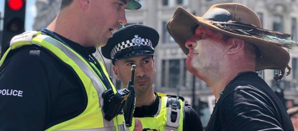 Demonstrator attends a Trump rally in London Demonstrator attends a Trump rally in London - Sputnik International