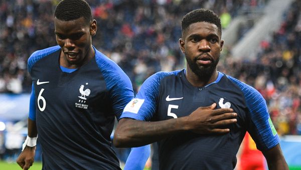 Paul Pogba and Samuel Yves Umtiti (France) in a semifinal match of the FIFA World Cup between French national teams and Belgium Paul Pogba and Samuel Yves Umtiti (France) in a semifinal match of the FIFA World Cup between French national teams and Belgium - Sputnik International