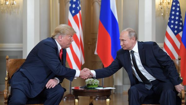 U.S. President Donald Trump meets with Russia's President Vladimir Putin in Helsinki, Finland, July 16, 2018 - Sputnik International