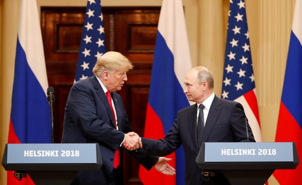 U.S. President Donald Trump and Russian President Vladimir Putin shake hands as they hold a joint news conference after their meeting in Helsinki, Finland July 16, 2018 U.S. President Donald Trump and Russian President Vladimir Putin shake hands as they hold a joint news conference after their meeting in Helsinki, Finland July 16, 2018 - Sputnik International