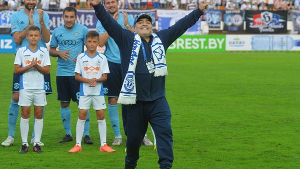 Diego Maradona is seen at the Brestsky Stadium ahead of Dinamo Brest's game against Shakhter Soligorsk - Sputnik International