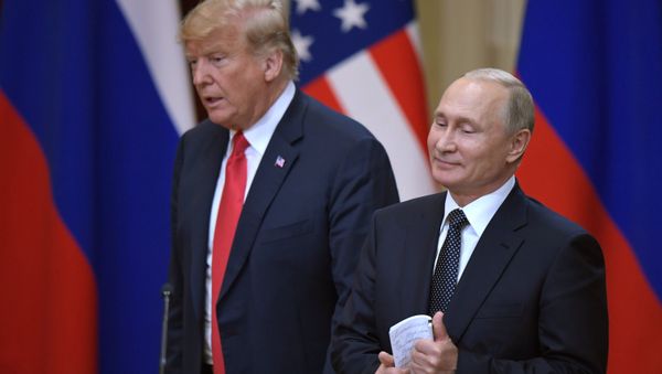 July 16, 2018. President of Russia Vladimir Putin and President of the US Donald Trump, left, during the joint news conference following their meeting in Helsinki July 16, 2018. President of Russia Vladimir Putin and President of the US Donald Trump, left, during the joint news conference following their meeting in Helsinki - Sputnik International