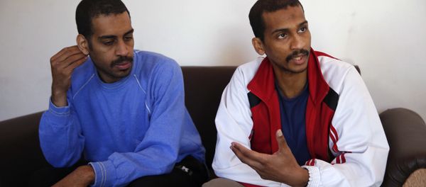 Alexanda Amon Kotey, left, and El Shafee Elsheikh, who were allegedly among four British jihadis who made up a brutal Islamic State cell dubbed The Beatles, speak during an interview with The Associated Press at a security center in Kobani, Syria, Friday, March 30, 2018. Alexanda Amon Kotey, left, and El Shafee Elsheikh, who were allegedly among four British jihadis who made up a brutal Islamic State cell dubbed The Beatles, speak during an interview with The Associated Press at a security center in Kobani, Syria, Friday, March 30, 2018. - Sputnik International