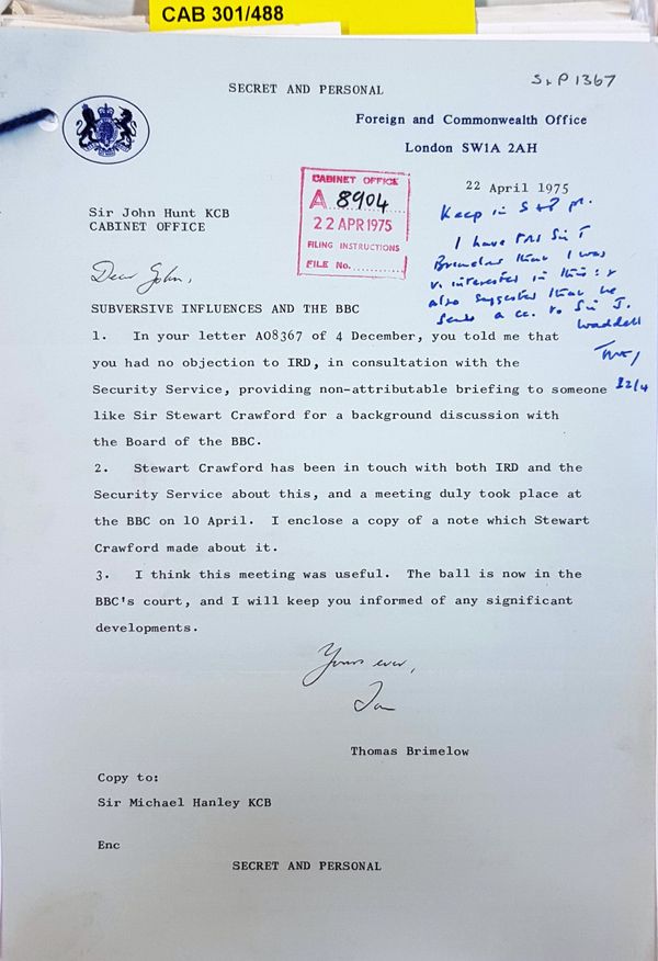 Cabinet office letter re BBC and subversives - Sputnik International