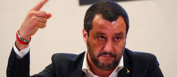 Italian Interior Minister Matteo Salvini gestures during a news conference with Libyan Deputy Prime Minister Ahmed Maiteeg in Rome, Italy July 5, 2018 - Sputnik International