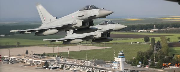 (File) Royal Air Force Eurofighter Typhoon fighter jets fly above the Mihail Kogalniceanu airport, eastern Romania, Friday, April 27, 2018 - Sputnik International