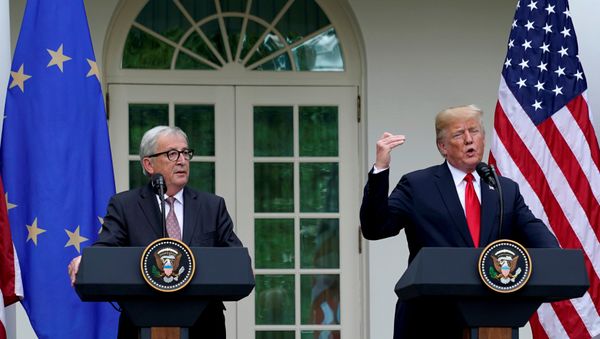 U.S. President Donald Trump and President of the European Commission Jean-Claude Juncker speak about trade relations in the Rose Garden of the White House in Washington U.S. President Donald Trump and President of the European Commission Jean-Claude Juncker speak about trade relations in the Rose Garden of the White House in Washington - Sputnik International